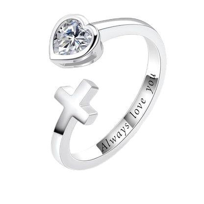 Adjustable Cross Ring for Women 925 Sterling Silver Fine Jewelry Gift for Her, Inspiration Christian Ring Faith Hope Love Cross Ring, Birthstone Ring - color: 04-Apr