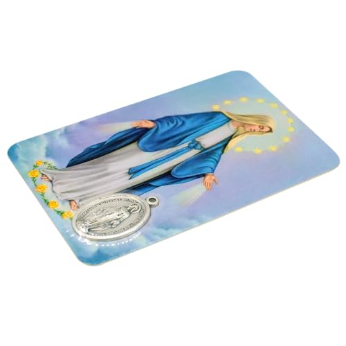 Holy Prayer Card with Built-In Medal Pendant | Laminated Full-Color Prayer Card | Great Variety | Great Christian Gift for First Communion and Confirmation (Hail Mary Card with Medal) - color: Hail Mary Card with Medal