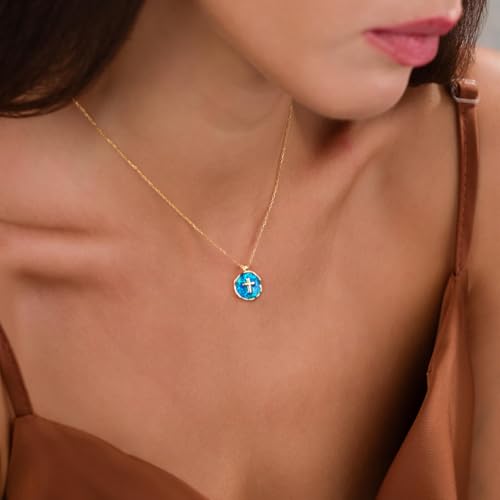 Gold Enamel Mini Cross Necklace Tiny Mother of Pearl Cross Necklace Religious Christian Gift for Baptism First Communion Christmas - color: Medium Opal cross(13mm)-blue