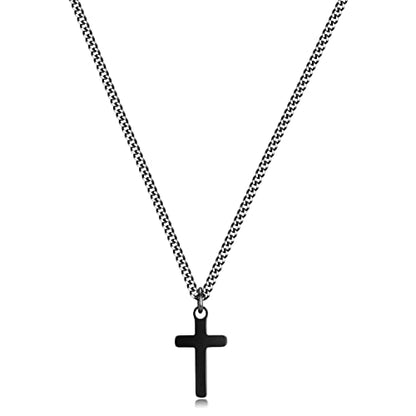 Joxevyia Cross Necklace for 14K Gold Filled Stainless Steel Small Cross Pendant with Cuban Chain Necklace Simple Faith Jewelry Christmas Gift for Men Women 16-24 Inches - size: 24 inches, style: black cross necklace 0.8"*0.4"