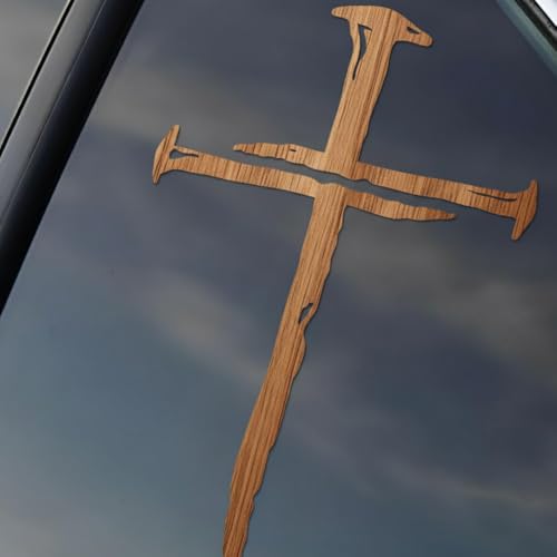 Cross of Nails Sticker - Vinyl Christian Sign Decal, Pack of 2, 6'' (Wood Grain) - color: Wood Grain