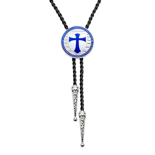 Fashionable Cross Bolo Tie Multi-Color Cross Shield Necktie - color: Blue