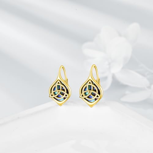Celtic Trinity Knot Earrings for Women 925 Sterling Silver Triquetra Knot Leverback Abalone Shell Irish Jewelry Tree of Life Gift - style: gold plated celtic knot