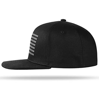 UALON Baseball Cap, Snapback Trucker Hat for Men & Women with American Flag and Adjustable, Breathable Mesh, Flat Bill Hats - color: Black
