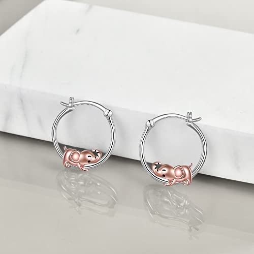 Fox/Pig/Mushroom/Cat Earrings Sterling Silver Cute Hoop Earrings Animal Jewelry Gifts for Women Daughter - style: elephant