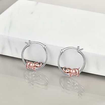 Fox/Pig/Mushroom/Cat Earrings Sterling Silver Cute Hoop Earrings Animal Jewelry Gifts for Women Daughter - style: elephant
