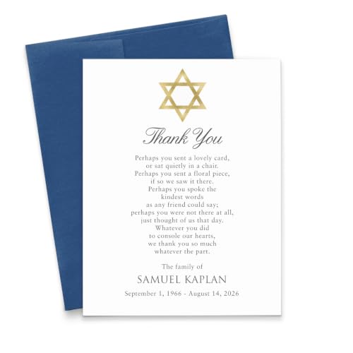 Personalized Funeral Thank You Cards, Star of David Memorial Stationery - color: Star of David