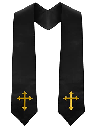 Piecatle Choir Stole with Cross Embroidery for Church, Ideal for Costume,60" - color: Black