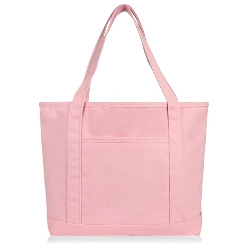 DALIX 20" Solid Color Cotton Canvas Shopping Tote Bag in Light Pink - color: Light Pink