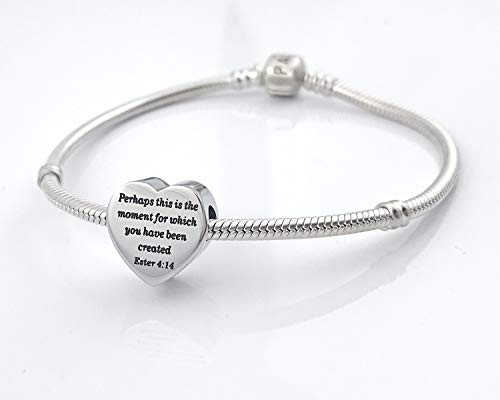 Heart Charm Fit Pandora Charms Bracelet Christian Bible Verse Charm Prayer Faith Religious Charms Gifts for Women - style: Perhaps this is the moment for which you have been created Ester 4:14