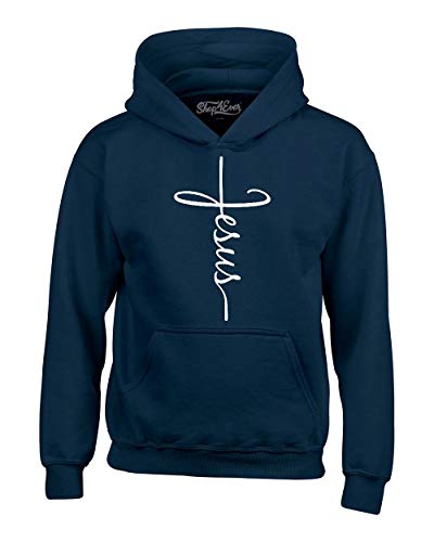 Jesus Cross Christian Pullover Hoodie for Men Women, Inspirational Gift - color: Navy, size: Medium