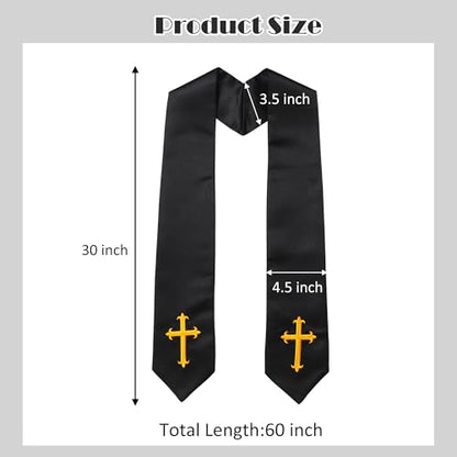 Clergy Stole & Choir Stole with Embroidered 60/72" - color: Black, size: 60 inch