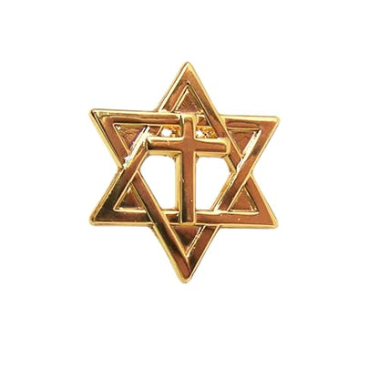 Gold Star of David with Cross Lapel Pin – Religious Faith Pin, Interfaith Symbol Jewelry, Christian Jewish Gift