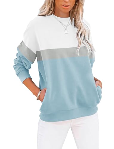 TICTICMIMI Women's Casual Crewneck Sweatshirts Cute Loose Fit with Pockets - color: A-blue, size: XX-Large