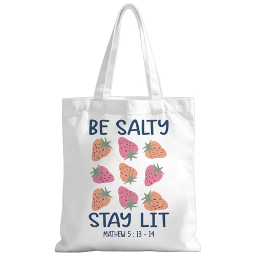 Christian Tote Bag Religious Gifts Canvas Bags for Women Men Shopping Work Gym Picnic Travel - color: Be Salty Stay Lit
