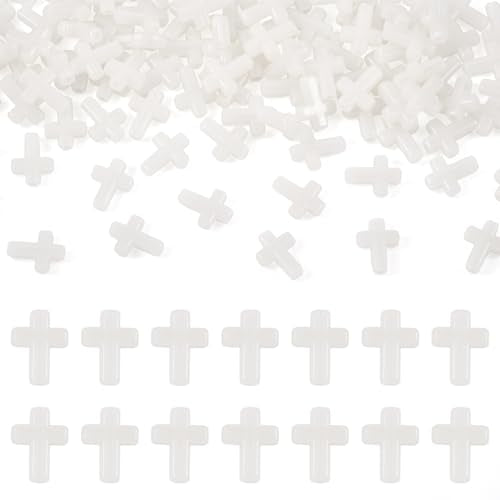 FASHEWELRY 100Pcs Acrylic Cross Beads for Bracelets Glow in the Dark Cross Beads Luminous Crucifix Rosary Spacer Easter Beads for DIY Jewelry Making Necklace Bracelet Earring - color: Cross-Cream White