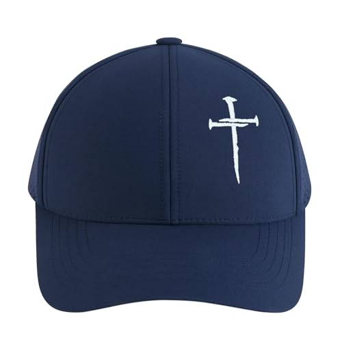 Embroidered Jesus 3 Nails Cross-Christian Religious Hats for Men & Women - color: 3 Nail Cross Nylon Navy Blue