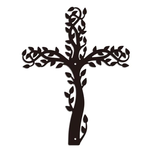 WADORN Metal Cross Tree Wall Art Decor Tree of Life Rustic Silhouette Sculpture Easter Wall Art Black Cross Metal Hanging Home Decor for Home Living Room Bedroom Restroom Kitchen, 11x14 Inch - color: Cross Tree