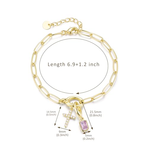 Free bird 14K Gold Cross Birthstone Bracelets for Women Dainty Charm - color: 06-June
