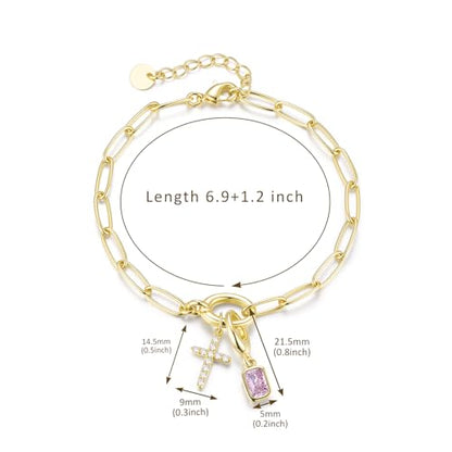 Free bird 14K Gold Cross Birthstone Bracelets for Women Dainty Charm - color: 06-June