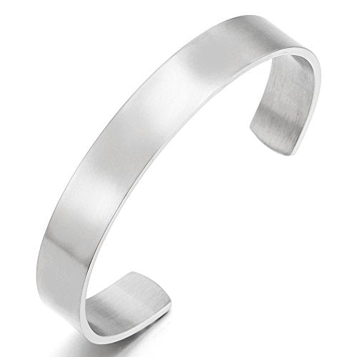 Stainless Steel Adjustable Cuff Bangle Bracelet for Men Women Minimalist - color: A-Metal Color: Silver-01