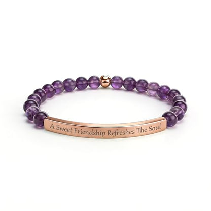 Amethyst Christian Bracelet for Women, 18K Gold Plated Bible Verse Jewelry, Inspirational Religious Faith Gift, Scripture Jewelry for Encouragement & Strength - color: A sweet friendship refreshes the soul-Amethyst Rose Gold