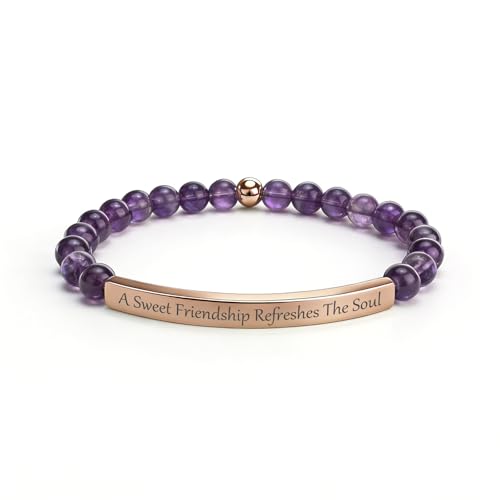 Amethyst Christian Bracelet for Women, 18K Gold Plated Bible Verse Jewelry, Inspirational Religious Faith Gift, Scripture Jewelry for Encouragement & Strength - color: A sweet friendship refreshes the soul-Amethyst Rose Gold