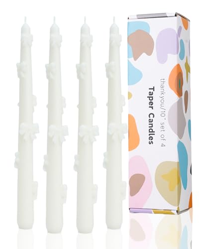 White Taper Candle Candlestick Bow Soy Candles Unscented Wedding Party Wax Unscented Dinner Candle Dripless,10 inch,Set of 4,J1 - color: J1-White