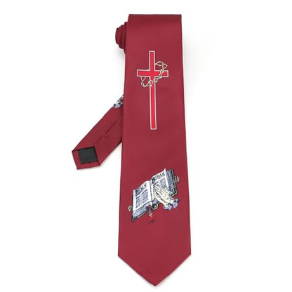 Mens Religious Necktie 3.27" (8.3CM) Christian Cross Jesus Easter Ties - color: Bible - Red