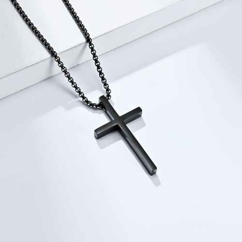 Exquisite Stainless Steel Cross Necklaces,A Perfect Blend of Gothic Style and Christian Faith, Suitable for Men and Women, Fashionable Accessories, Hypoallergenic Material - color: Black