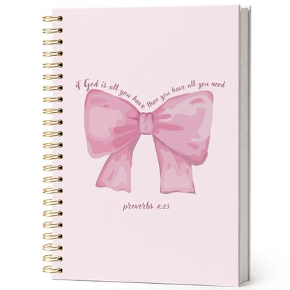 Christian Bible Verse Journal Notebook,Christian Gift for Women,Bible Study Journal for Teen Girls Kids,Church Journal for Notes Taking,Pink Coquette Bow Hardcover Spiral Notebook 5.5x8.3 - color: pink bow proverbs 4:23