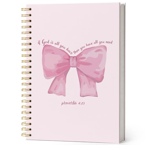 Christian Bible Verse Journal Notebook,Christian Gift for Women,Bible Study Journal for Teen Girls Kids,Church Journal for Notes Taking,Pink Coquette Bow Hardcover Spiral Notebook 5.5x8.3 - color: pink bow proverbs 4:23