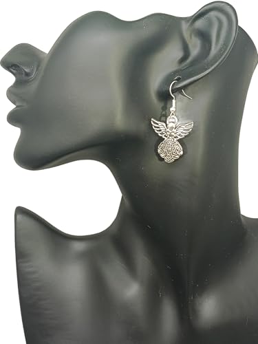 Guardian Angel Antique Silver Charm Earrings for Women