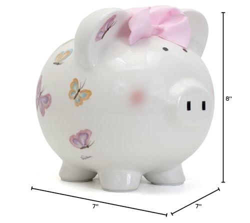 Child to Cherish Ceramic Piggy Bank for Girls, Petite Papillon Butterfly - color: Petite Papillon Butterfly