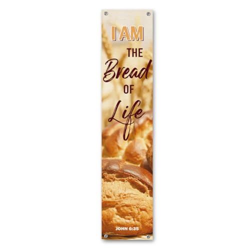 Christian Home Wall Decor Banner - I Am The Bread Of Life, Farmhouse Faith Quote Wall Hanging Sign for Living Room Bedroom Church, Inspirational Bible Verse Decor 48x9 In - color: color_name03