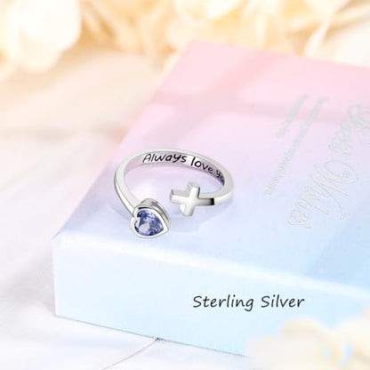 Adjustable Cross Ring for Women 925 Sterling Silver Fine Jewelry Gift for Her, Inspiration Christian Ring Faith Hope Love Cross Ring, Birthstone Ring - color: 12-Dec