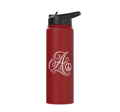 fancy Italic script Initial Letter A minimalist peace symbol Stainless Steel Insulated Water Bottle - color: Red