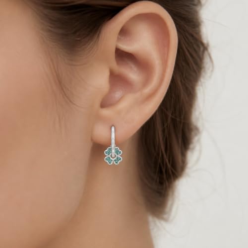 925 Sterling Silver Cute Animal Unique Huggie Hoop Earrings for Women - color: Four Leaf Clover