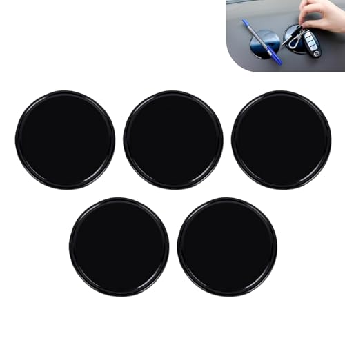 5 PCS Car Round Anti-slip Mat, 3.1" Silicone Storage Mat for Car Ornament Mobile Phone GPS Keys Glasses, Reusable Self-adhesive Dashboard Pad, Multi-function Sticky Fixing Pad (Black)