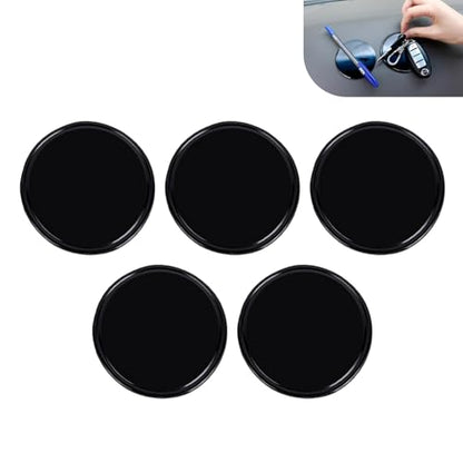 5 PCS Car Round Anti-slip Mat, 3.1" Silicone Storage Mat for Car Ornament Mobile Phone GPS Keys Glasses, Reusable Self-adhesive Dashboard Pad, Multi-function Sticky Fixing Pad (Black)