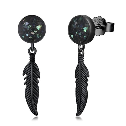 Black Dangle Drop Earrings 925 Sterling Silver Turquoise Earrings Jewelry Gifts for Women Men - style: Feather-Abalone