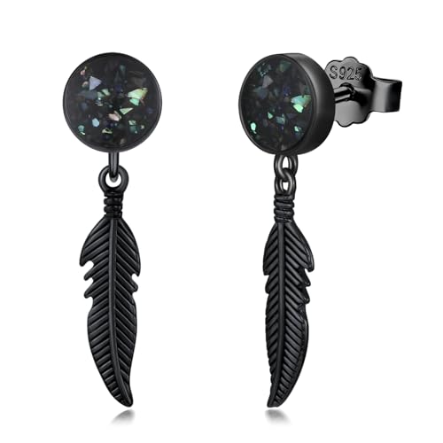 Black Dangle Drop Earrings 925 Sterling Silver Turquoise Earrings Jewelry Gifts for Women Men - style: Feather-Abalone