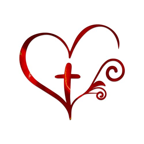 Christian Swirl Heart Cross Decal Vinyl Sticker Auto Car Truck Wall Laptop | Red Holographic | 5.5" x 5"