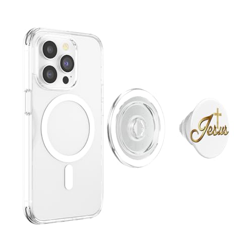 Christian Gift Idea Jesus Cross Faith Bible Gold White Mary PopSockets PopGrip for MagSafe - style: Magnetic PopGrip