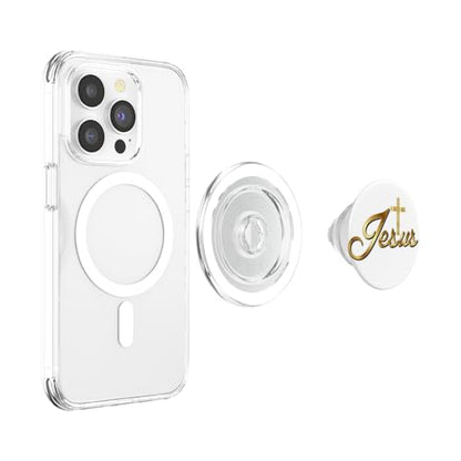 Christian Gift Idea Jesus Cross Faith Bible Gold White Mary PopSockets PopGrip for MagSafe - style: Magnetic PopGrip