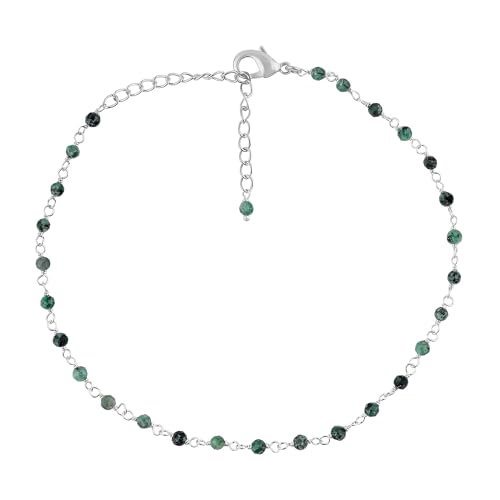 Natural Gemstone Cluster Anklets, Silver Plated Rosary Ankle Bracelet, Handmade Boho Jewelry for Women, Hypoallergenic Lightweight Crystals Beads Chain, Gift for Her, 9+1.50inch