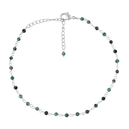 Natural Gemstone Cluster Anklets, Silver Plated Rosary Ankle Bracelet, Handmade Boho Jewelry for Women, Hypoallergenic Lightweight Crystals Beads Chain, Gift for Her, 9+1.50inch