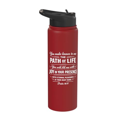Psalm 16:11 Path of Life Bible Verse Scripture Faith Prayer Stainless Steel Insulated Water Bottle - color: Red