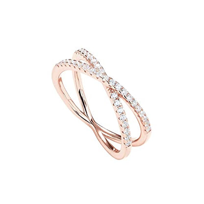 PAVOI 14K Gold Plated X Ring Simulated Diamond CZ Criss Cross Ring for Women - color: Rose Gold, size: 8