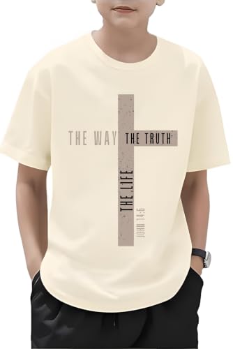 Christian Shirts for Boys Jesus Cross Casual Tops - color: Apricot, size: 7-8 Years